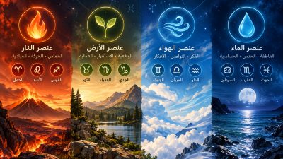 عناصر الأبراج الأربعة: النار والأرض والهواء والماء